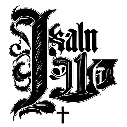 "Psalm 91" the words "Psalm 91" with a thin small cross at the end tattoo design idea