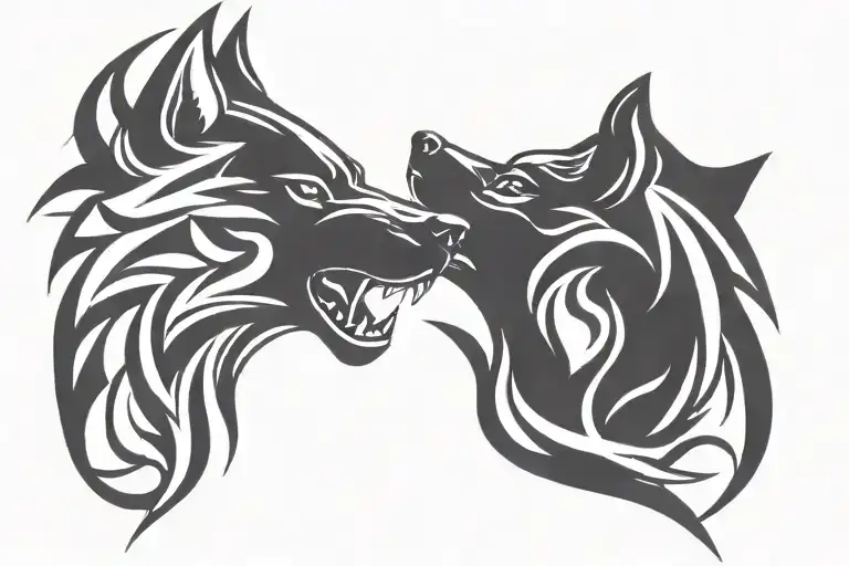 two wolf head tattoo design idea