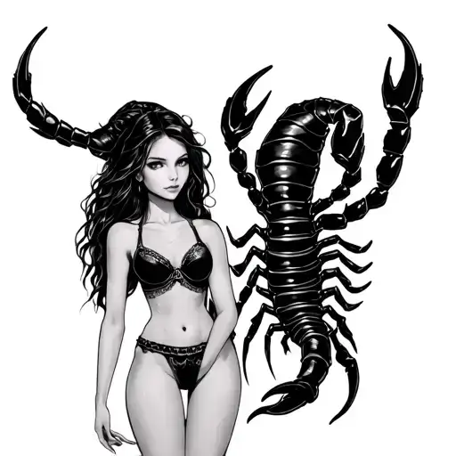 Stinging Scorpio with two girls tattoo design idea