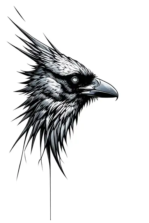 profile of a crows head in the darkness tattoo design idea