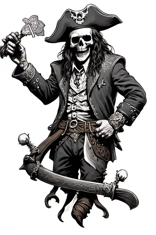 dead pirate, gambler, membrane tattoo design idea