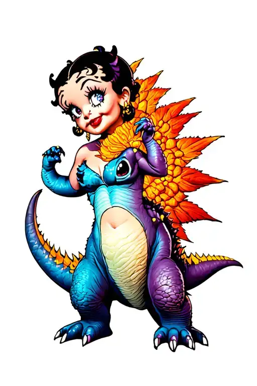 Betty boop, stitch, godzilla tattoo design idea