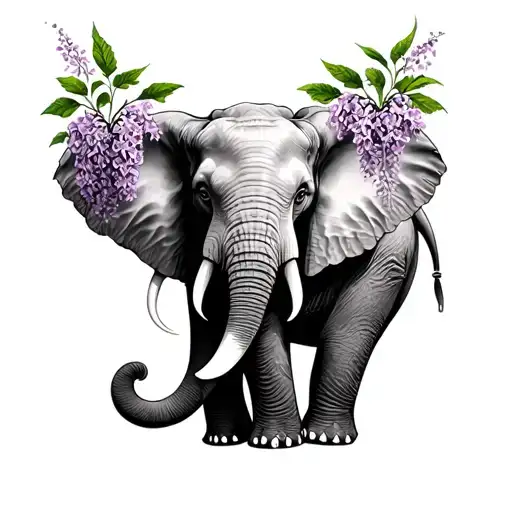 Salvador Dali elephant with lilacs intertwined tattoo design idea