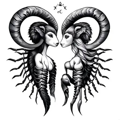 tattoo that mixes a little brother and big sister Aries and Scorpio in astrological sign tattoo design idea
