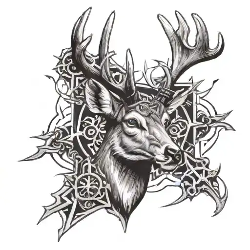 Deer head with 3 crosses  tattoo design idea