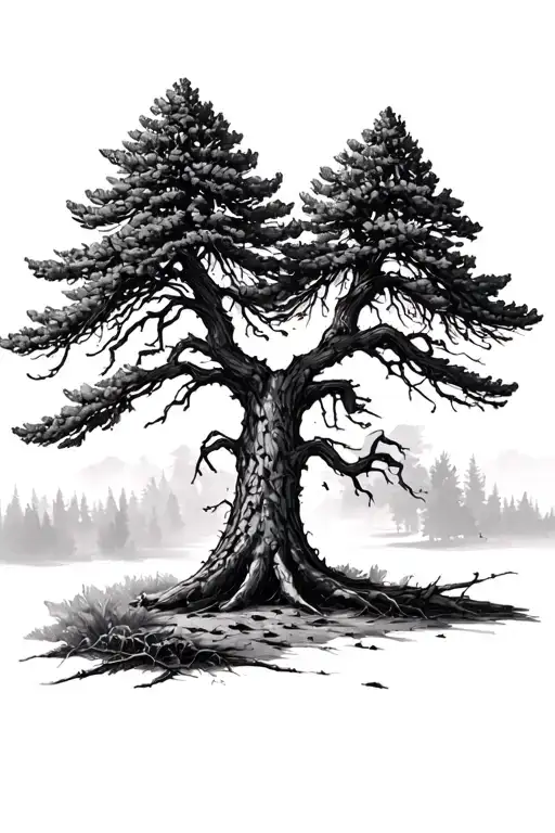 dying ponderosa pine tree tattoo design idea