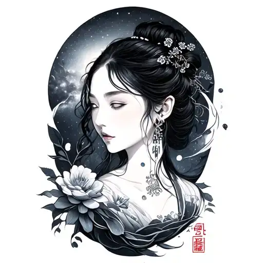 traditional Korean style painting of the milky way tattoo design idea