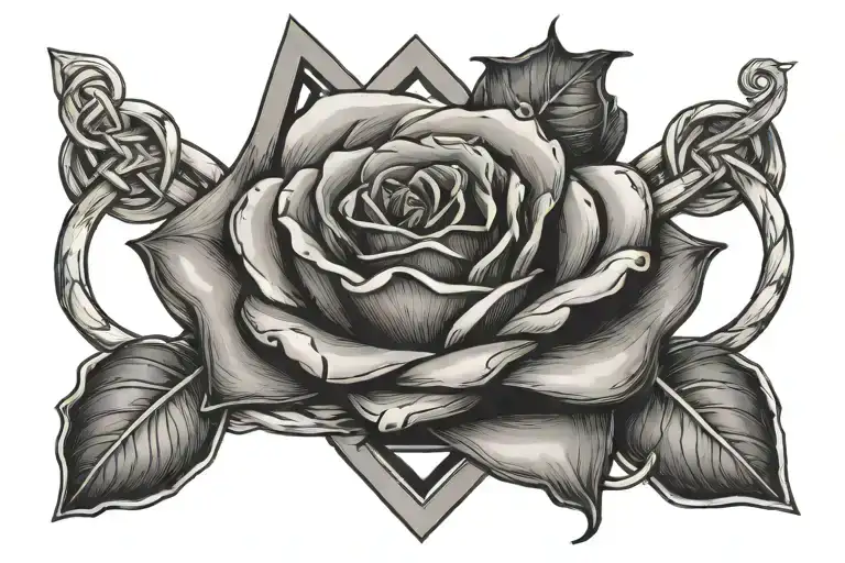 infinity sign with a rose intertwined and a triangle charm  tattoo design idea