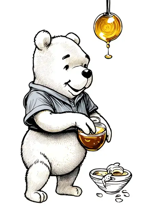 Winnie the Pooh with honey tattoo design idea