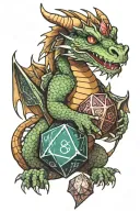 dragon hugging d20 dice tattoo design idea