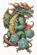 dragon hugging d20 dice tattoo design idea