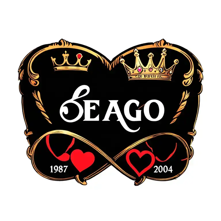 "LEAGO" Crown, Hearts, Infinity 1987-2004 tattoo design idea