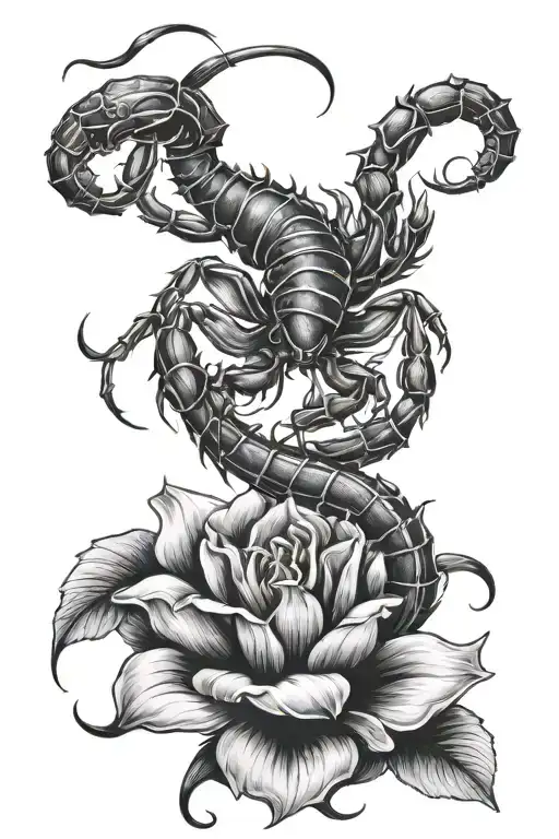 scorpion and a black Dahlia flower tattoo design idea