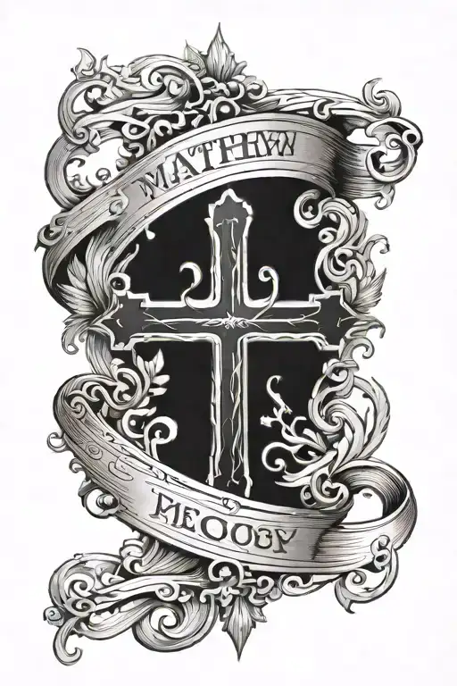 Matthew 28:37-39 with greek word for "cross" above  tattoo design idea