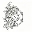 mirror with clock and flowers intertwined tattoo design idea