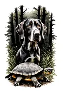 2 german shorthaired pointers and 1 box turtle in the woods tattoo design idea