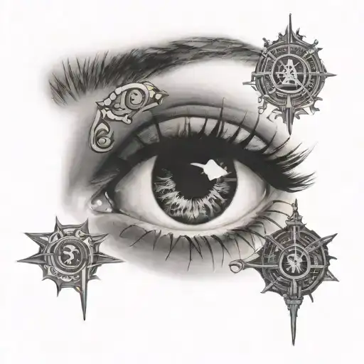 Tear-filled eyes with Bring Me The Horizon logo makeup around the eye (no background, just the eye and logo) tattoo design idea
