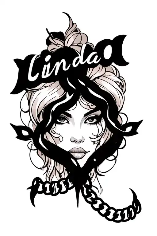 name linda with 16 chain links tattoo design idea