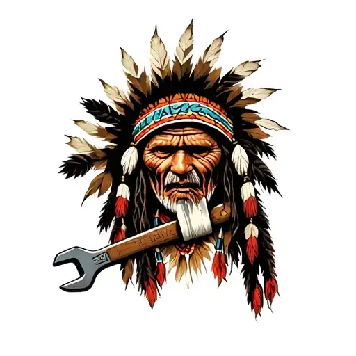 "Indigenous Plumbing " "Indigenous Plumbing " "Indigenous Plumbing " "Indigenous Plumbing " "Indigenous Plumbing " "Indigenous Plumbing " dread lock Native American holding a wrench tattoo design idea