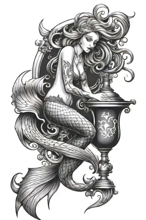 mermaid coming out of a genie lamp tattoo design idea