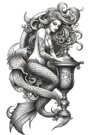 mermaid coming out of a genie lamp tattoo design idea