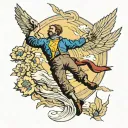 Van Gogh style icarus falling from sky filled tattoo design idea