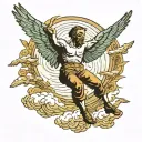 Van Gogh style icarus falling from sky filled tattoo design idea