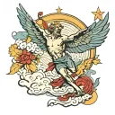 Van Gogh style icarus falling from sky filled tattoo design idea