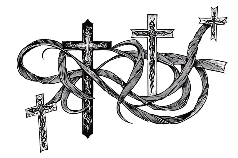 religious,catholic,John 3:16 scripture intertwined, small crosses  tattoo design idea