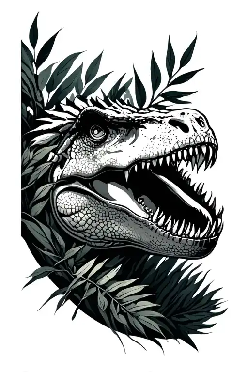 Trex behind the foliage tattoo design idea