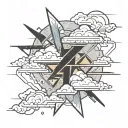 a cloud penetrated by a lightning bolt striking tattoo design idea