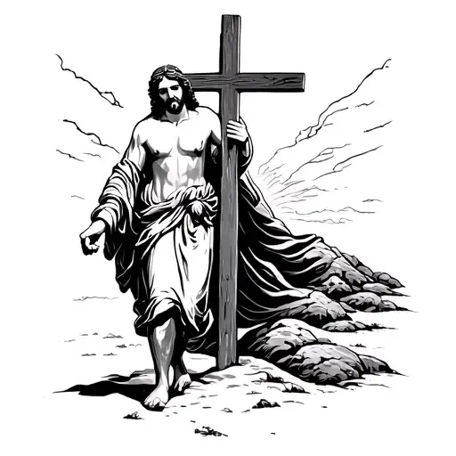 jesus walking, cross, 70x7 tattoo design idea