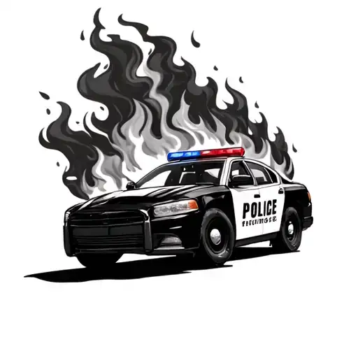 cop car on fire tattoo design idea