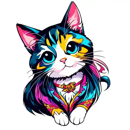 anime cat and colorful tattoo design idea