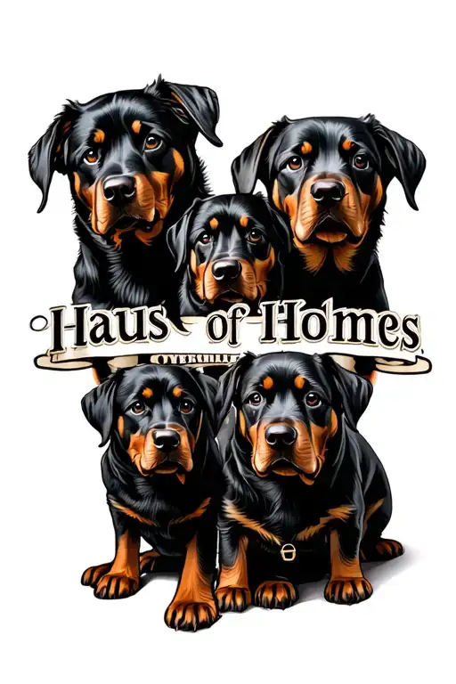 "Haus of Holmes Rottweilers" "Haus of Holmes Rottweilers" Multiple rottweilers tattoo design featuring 5 dogs tattoo design idea