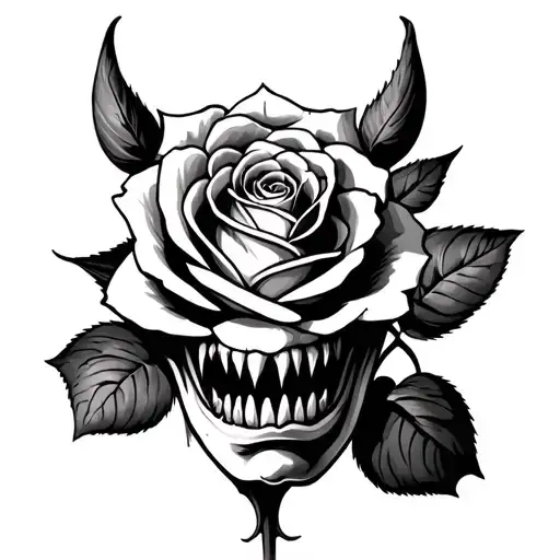 monster face and rose growing tattoo design idea