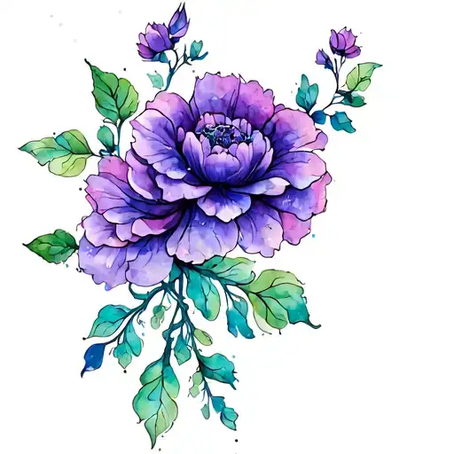 stylized masculine purple flower tat inspo by Oliver Queens dragon back tattoo. small flowers but viney and many flowers tattoo design idea