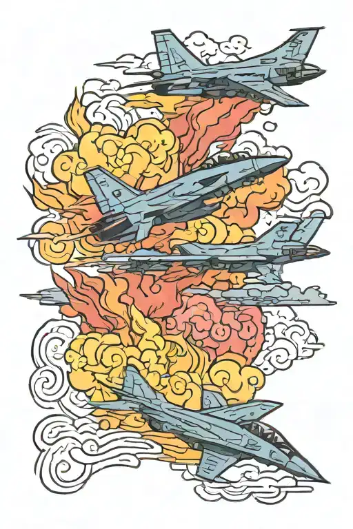 Air Force jets leaving colorful smoke tattoo design idea