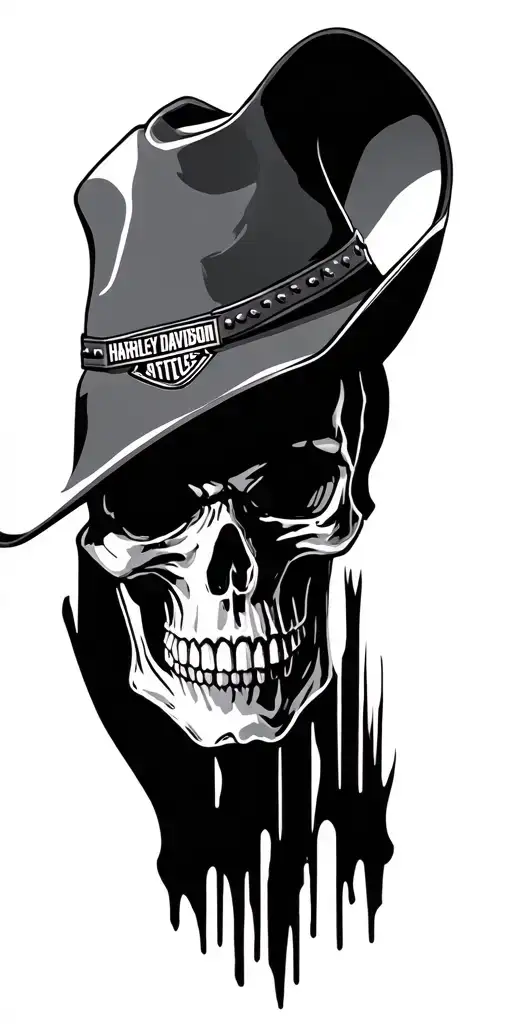 skull, Harley Davidson logo, cowboy hat, protector, guardian tattoo design idea