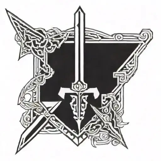 A minimalist blackwork tattoo of the iconic Master Sword from the Legend of Zelda series, with a subtle nod to Link's adventures tattoo design idea