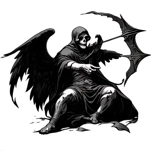 grim reaper disguised as cupid shooting arrow tattoo design idea