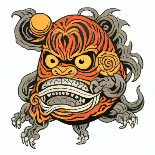 daruma doll gojira tattoo design idea