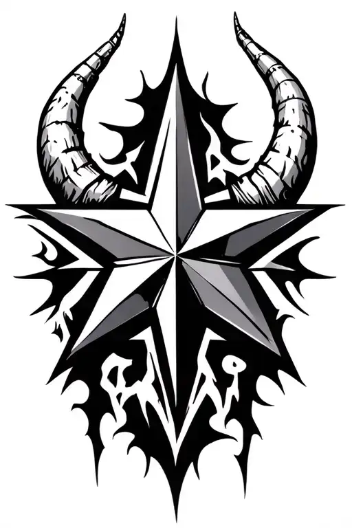 Chaos star symbol with its characteristic 8 points star shape, horns  integrated into 2 of the points, preferably top 2  tattoo design idea