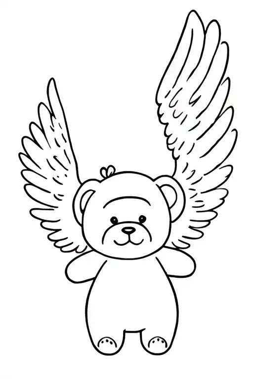Outline of a teddy bear with my angel wings tattoo design idea