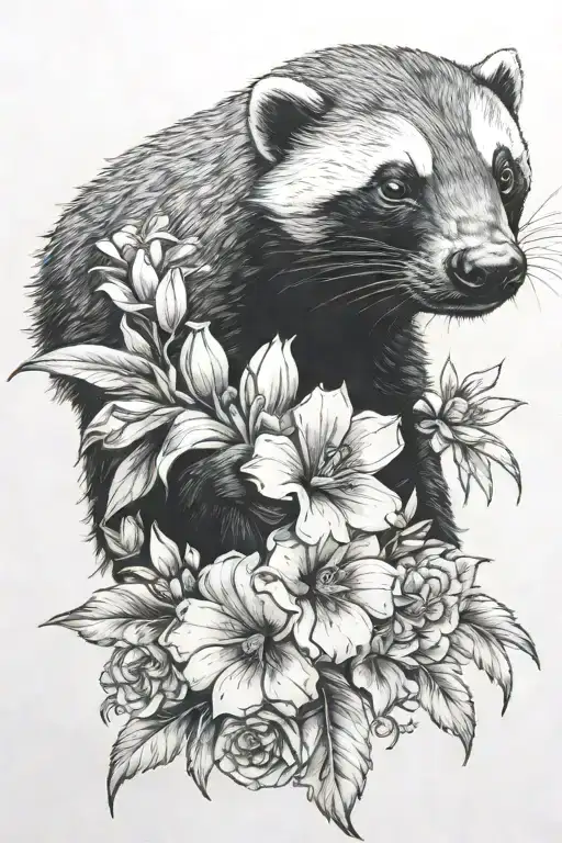 honey badger flowers tattoo design idea