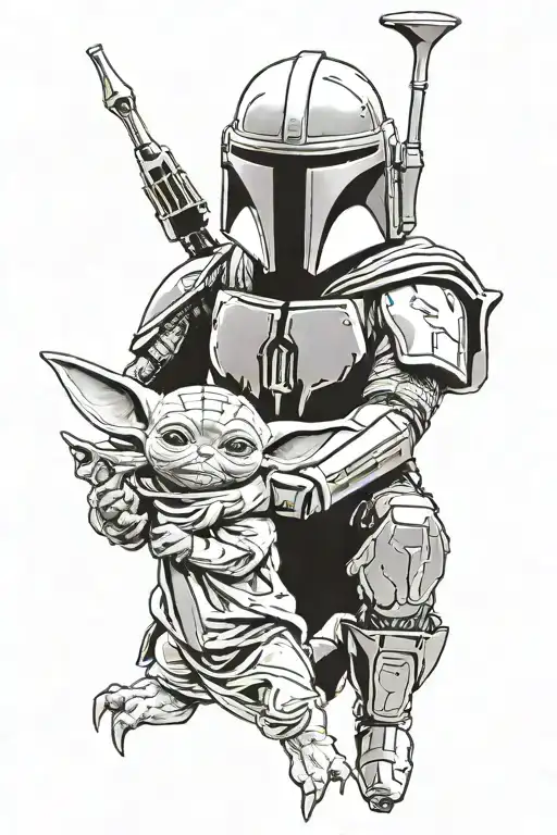 mandalorian and baby yoda tattoo design idea