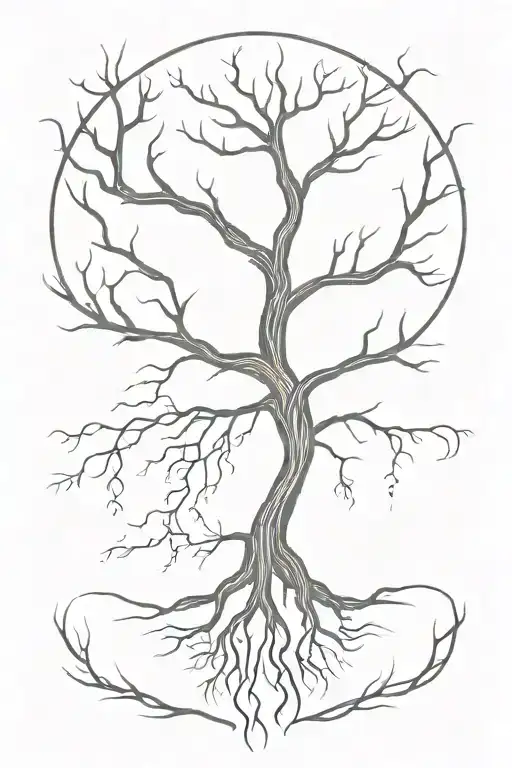 a tree with its roots in hell and top in heaven tattoo design idea