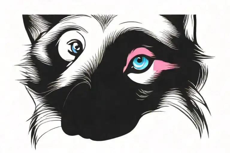 white Siberian husky face with blue eyes pink nose tattoo design idea