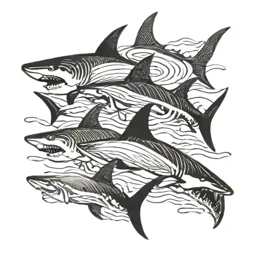 5 shark fins circling tattoo design idea