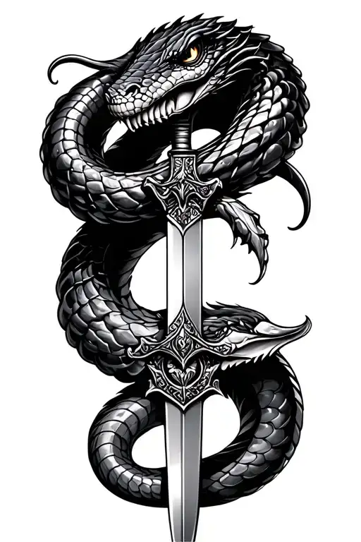 cobra and sword piercing tattoo design idea